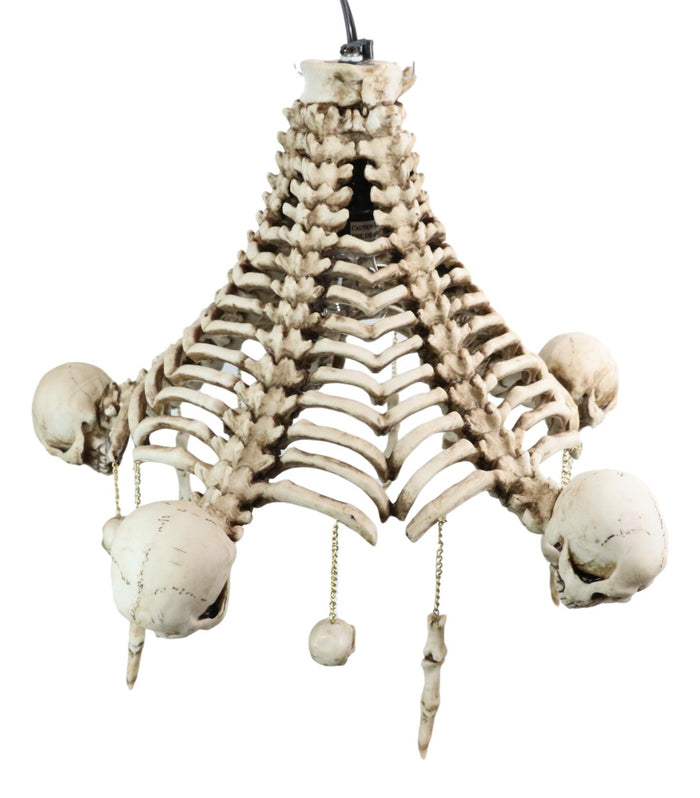 Ebros Gift Ossuary Skulls Bones And Spines Pentagonal Ceiling Chandelier Light Lamp 20"H
