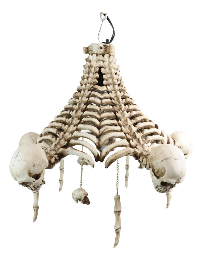 Ebros Gift Ossuary Skulls Bones And Spines Pentagonal Ceiling Chandelier Light Lamp 20"H