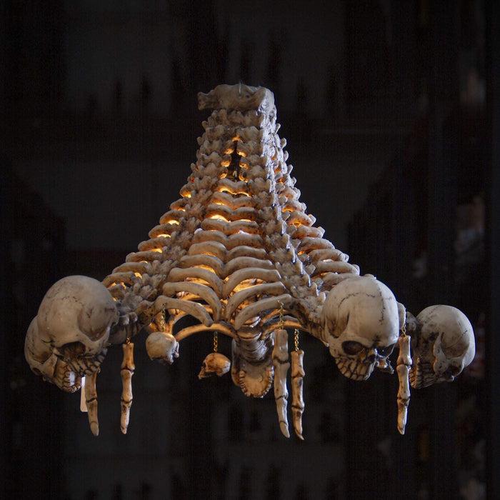 ebros gift Ossuary Skulls Bones and Spines Pentagonal Ceiling Chandelier Light Lamp 20"H