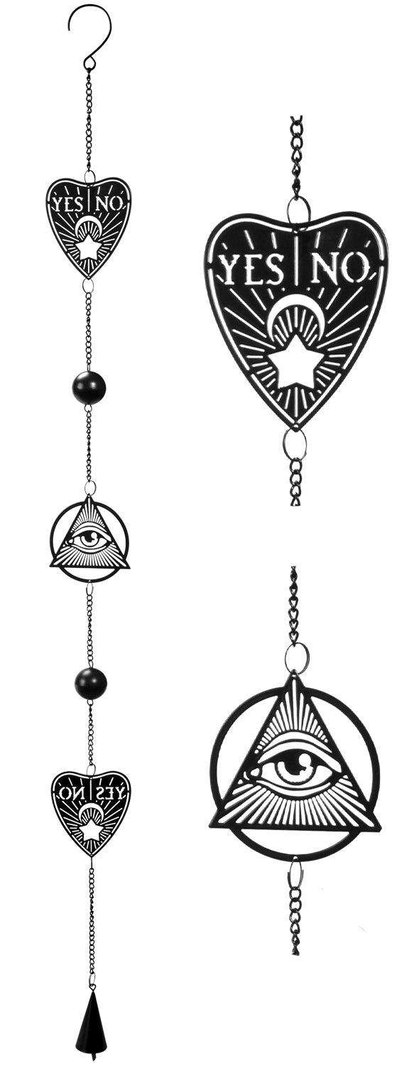 ebros gift Ouija Planchette Eye Of Providence Metal Wall Hanging Mobile Wind Chime W/ Beads