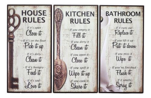 ebros gift Our Family Rules Wall Art Signs Decor Set Of 3 For Kitchen House Bathroom Accent