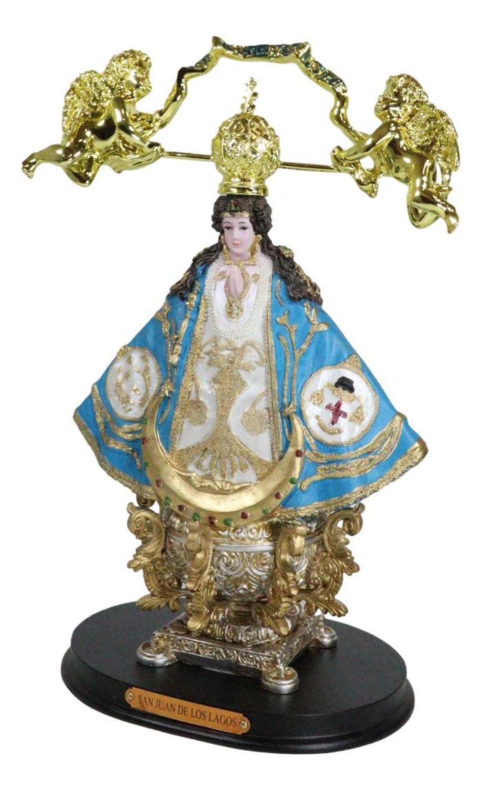 Ebros Gift Our Lady Of San Juan De Los Lagos Golden Crown And Angels Regal Blue Figurine