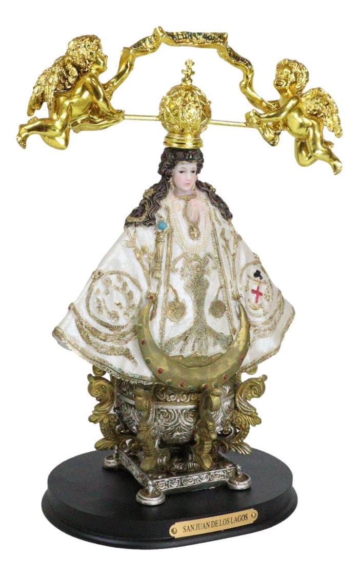 Ebros Gift Our Lady Of San Juan De Los Lagos Golden Crown And Angels Regal White Figurine