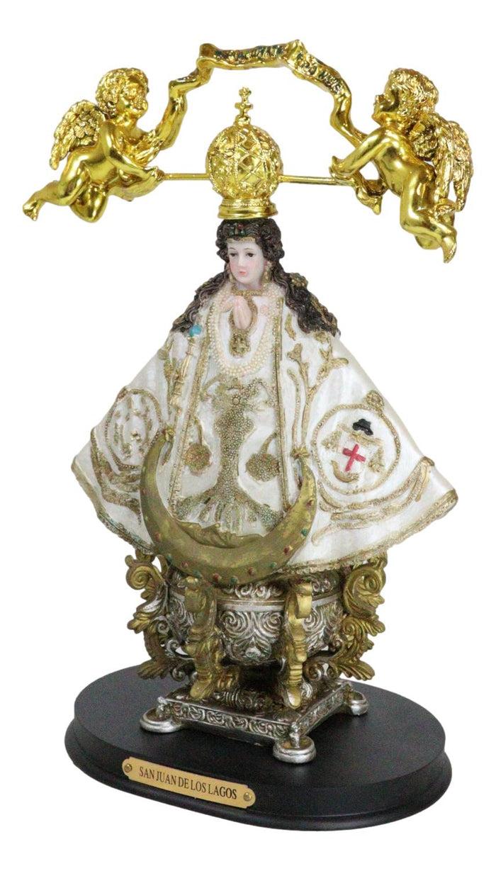 Ebros Gift Our Lady Of San Juan De Los Lagos Golden Crown And Angels Regal White Figurine