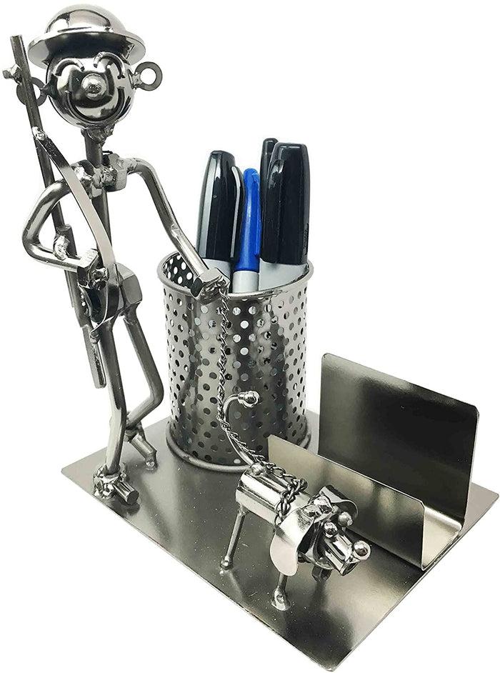 Ebros Gift Outdoor Hunter With Dog Metal Desk Stationery And Business Card Holder Organizer