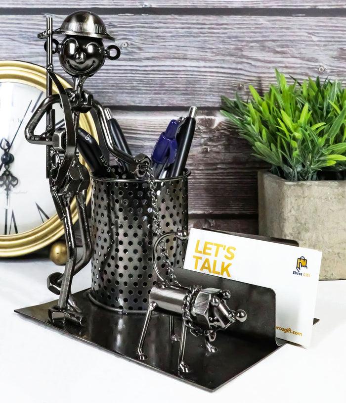 ebros gift Outdoor Hunter With Dog Metal Desk Stationery And Business Card Holder Organizer