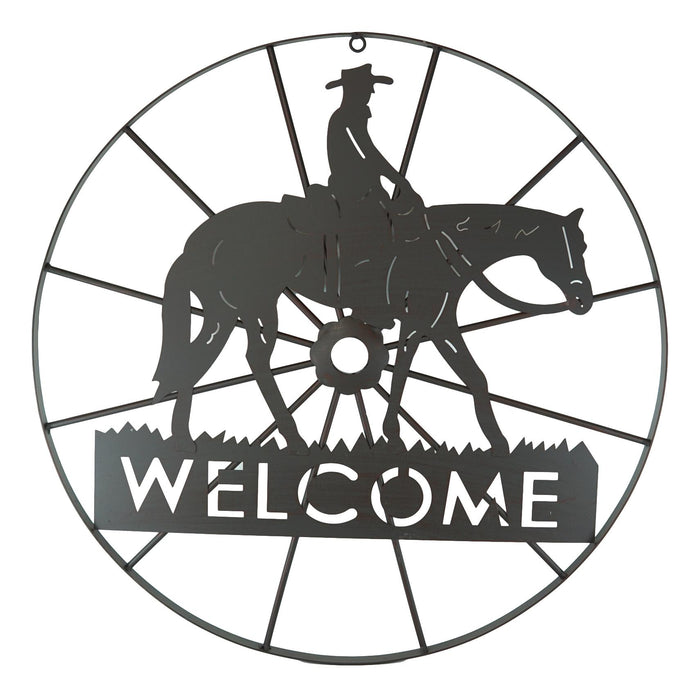 Ebros Gift Oversized 24"D Rustic Cowboy Riding Horse Wagon Wheel Welcome Sign Wall Decor