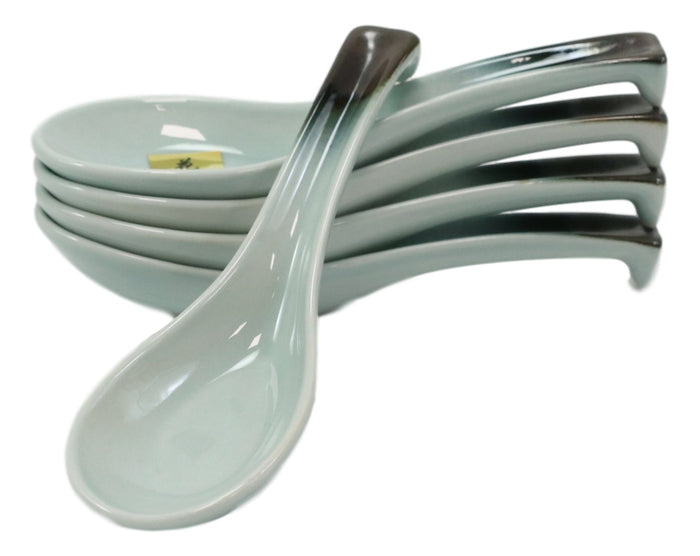 Ebros Gift Pack Of 10 Artistic Designer Blue Black Ombre Ceramic Ladle Hook Soup Spoons