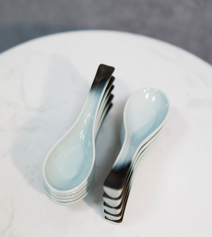 ebros gift Pack Of 10 Artistic Designer Blue Black Ombre Ceramic Ladle Hook Soup Spoons