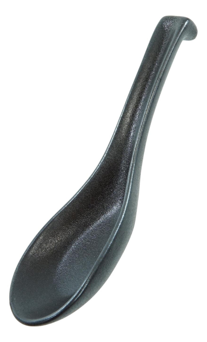 Ebros Gift Pack Of 10 Artistic Textured Speckled Black Ceramic Zen Ladle Hook Soup Spoons