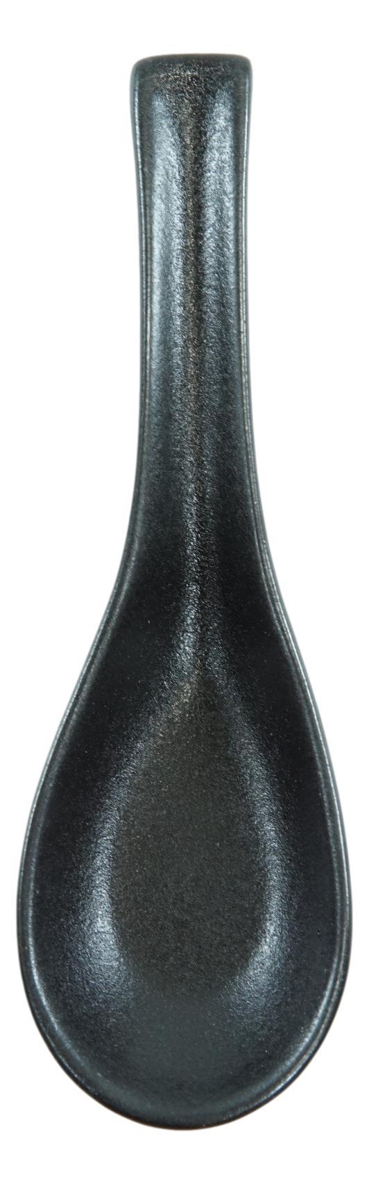 Ebros Gift Pack Of 10 Artistic Textured Speckled Black Ceramic Zen Ladle Hook Soup Spoons