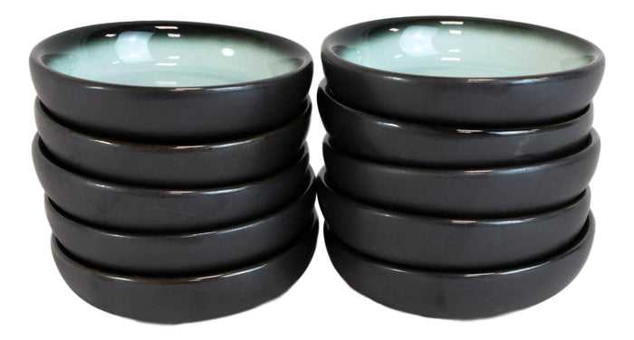 Ebros Gift Pack Of 10 Ceramic Zen Blue Ponzu Soy Sauce Oil Condiment Round Dishes Holder