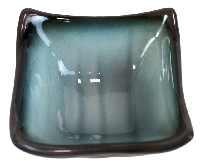 Ebros Gift Pack Of 10 Ceramic Zen Blue Ponzu Soy Sauce Oil Condiment Tetragon Dishes Holder