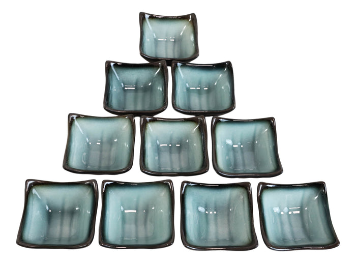 Ebros Gift Pack Of 10 Ceramic Zen Blue Ponzu Soy Sauce Oil Condiment Tetragon Dishes Holder