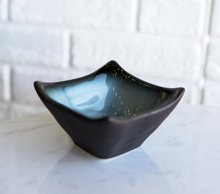 ebros gift Pack Of 10 Ceramic Zen Blue Ponzu Soy Sauce Oil Condiment Tetragon Dishes Holder