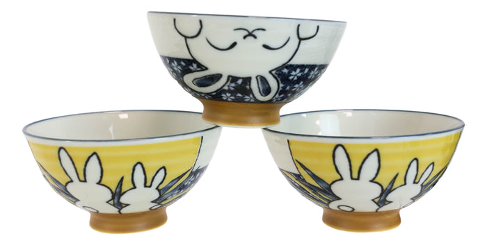 Ebros Gift Pack Of 10 Made In Japan Ceramic Colorful 2 Rabbits Gazing Moon Soup Rice Bowls
