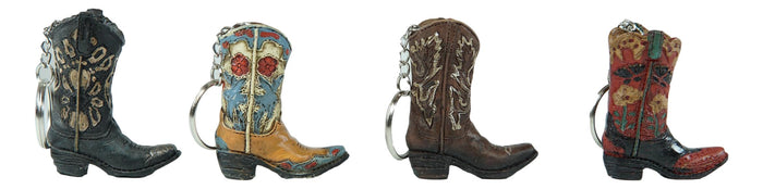 Ebros Gift Pack Of 12 Western Cowboy Cowgirl Faux Tooled Leather Boots Keychain Figurines
