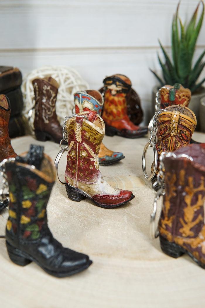 Ebros Gift Pack Of 12 Western Cowboy Cowgirl Faux Tooled Leather Boots Keychain Figurines