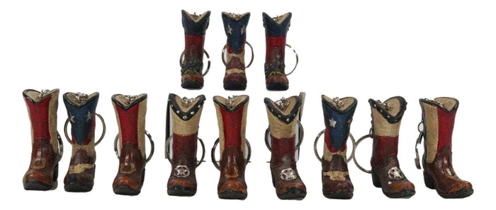 Ebros Gift Pack Of 12 Western Patriotic Texas Cowboy Faux Leather Boots Keychain Figurines