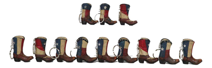 Ebros Gift Pack Of 12 Western Patriotic Texas Cowboy Faux Leather Boots Keychain Figurines