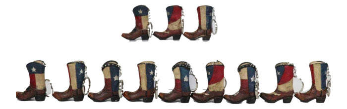 Ebros Gift Pack Of 12 Western Patriotic Texas Cowboy Faux Leather Boots Keychain Figurines
