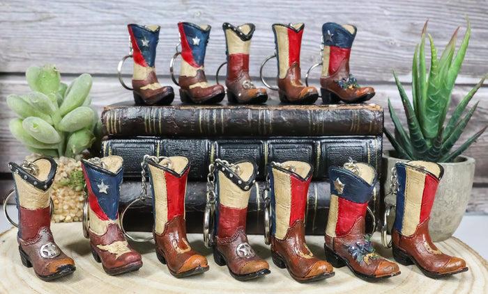 ebros gift Pack of 12 Western Patriotic Texas Cowboy Faux Leather Boots Keychain Figurines