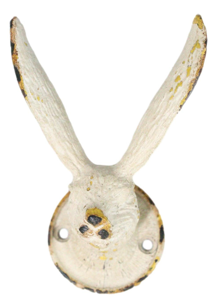 Ebros Gift Pack Of 2 Antique White Pewter Cottage Bunny Rabbit Wall Coat Hat Leash Hooks