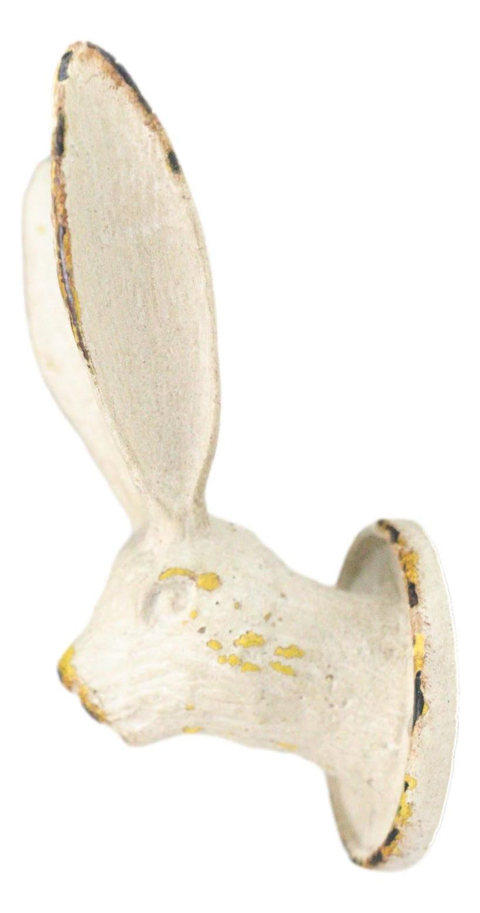Ebros Gift Pack Of 2 Antique White Pewter Cottage Bunny Rabbit Wall Coat Hat Leash Hooks