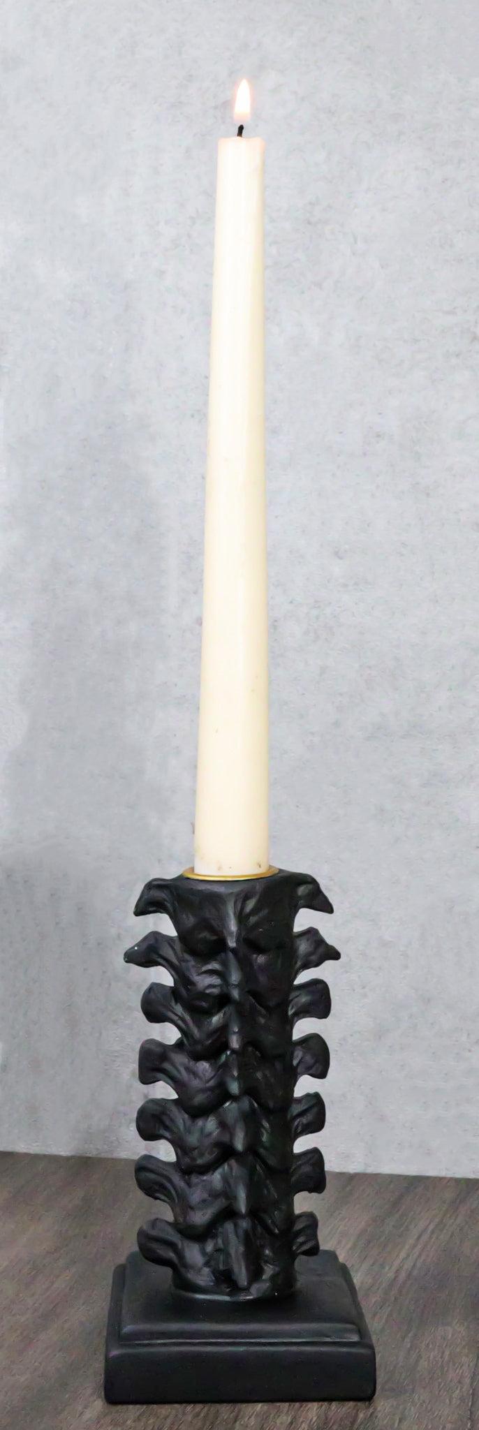 ebros gift Pack Of 2 Black Vertebrae Back Bones Spine Skeleton Macabre Taper Candle Holders