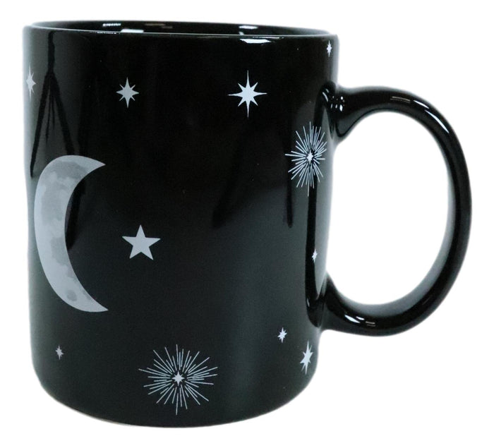 Ebros Gift Pack Of 2 Black Wicca Sacred Triple Moon Goddess Magic Porcelain Coffee Mugs
