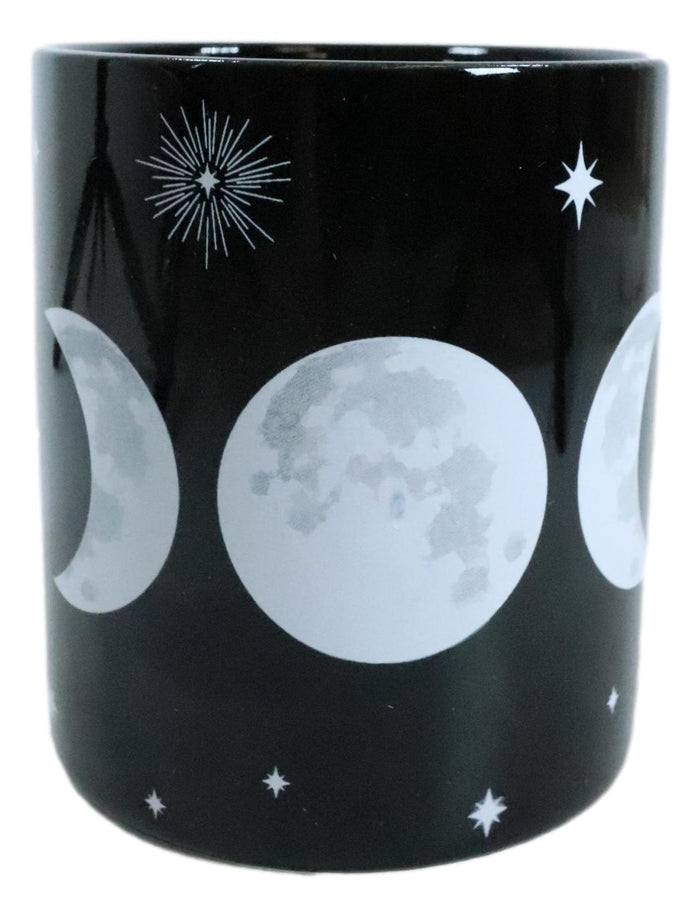 Ebros Gift Pack Of 2 Black Wicca Sacred Triple Moon Goddess Magic Porcelain Coffee Mugs