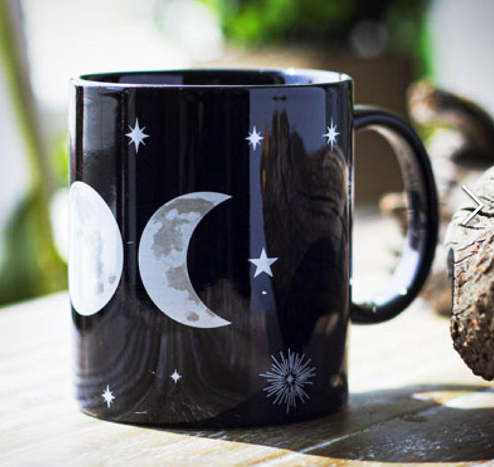 ebros gift Pack Of 2 Black Wicca Sacred Triple Moon Goddess Magic Porcelain Coffee Mugs