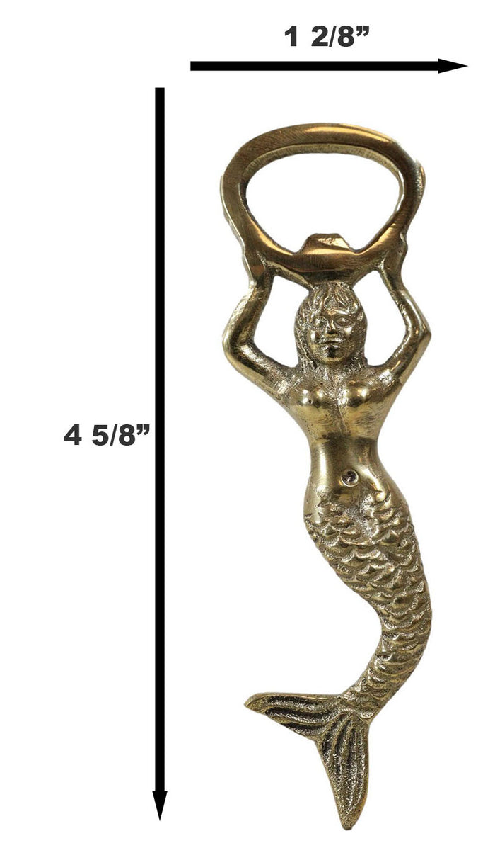 Ebros Gift Pack Of 2 Brass Golden Nautical Marine Siren Mermaid Beer Bottle Hand Opener
