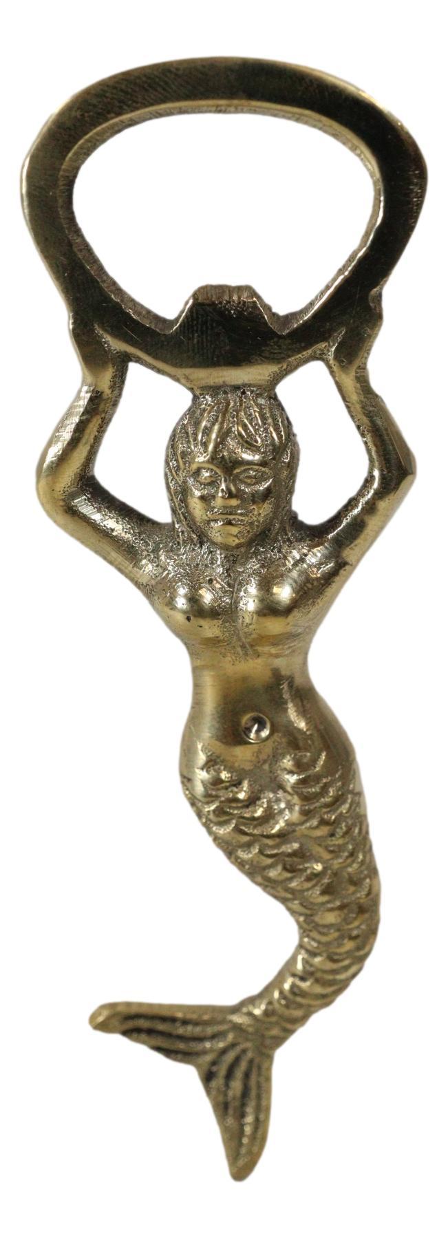 Ebros Gift Pack Of 2 Brass Golden Nautical Marine Siren Mermaid Beer Bottle Hand Opener
