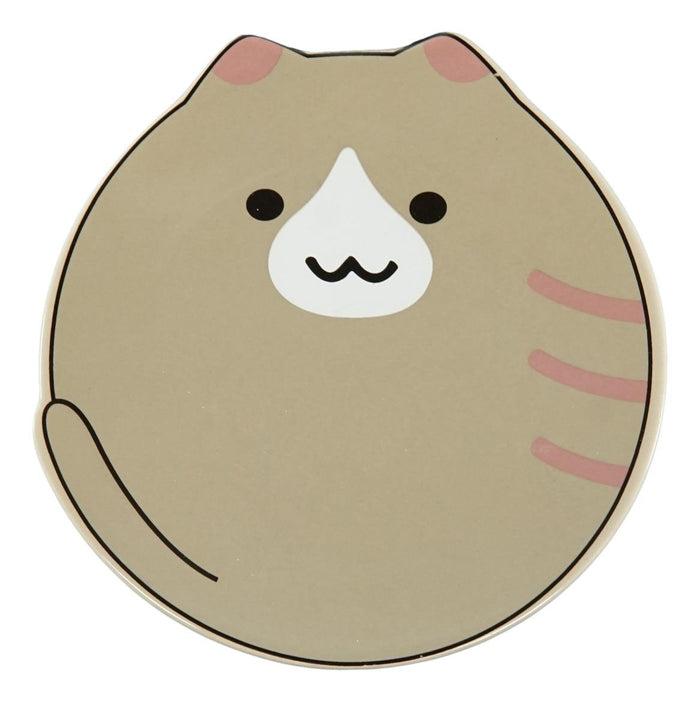 Ebros Gift Pack Of 2 Brown And White Maneki Neko Cat Mugs 8oz With Saucer & Notched Spoon