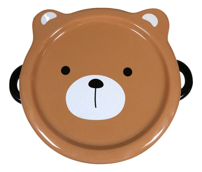 Ebros Gift Pack Of 2 Brown Kuma Bear Porcelain Kids Food Bowls 25Oz W/ Condiment Lid Plate
