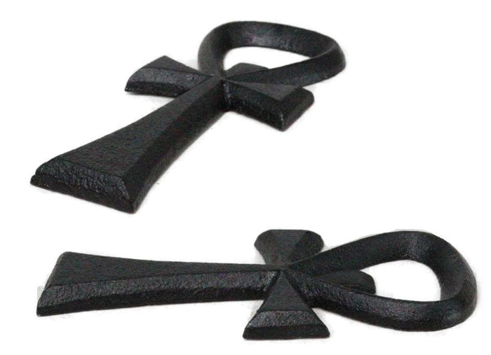 ebros gift Pack Of 2 Cast Iron Black Egyptian Hieroglyph Ankh Key Hand Bottle Openers