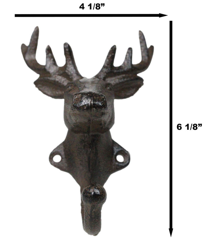 Ebros Gift Pack Of 2 Cast Iron Rustic Elk Deer Head With Antlers Wall Coat Hook Sculptures
