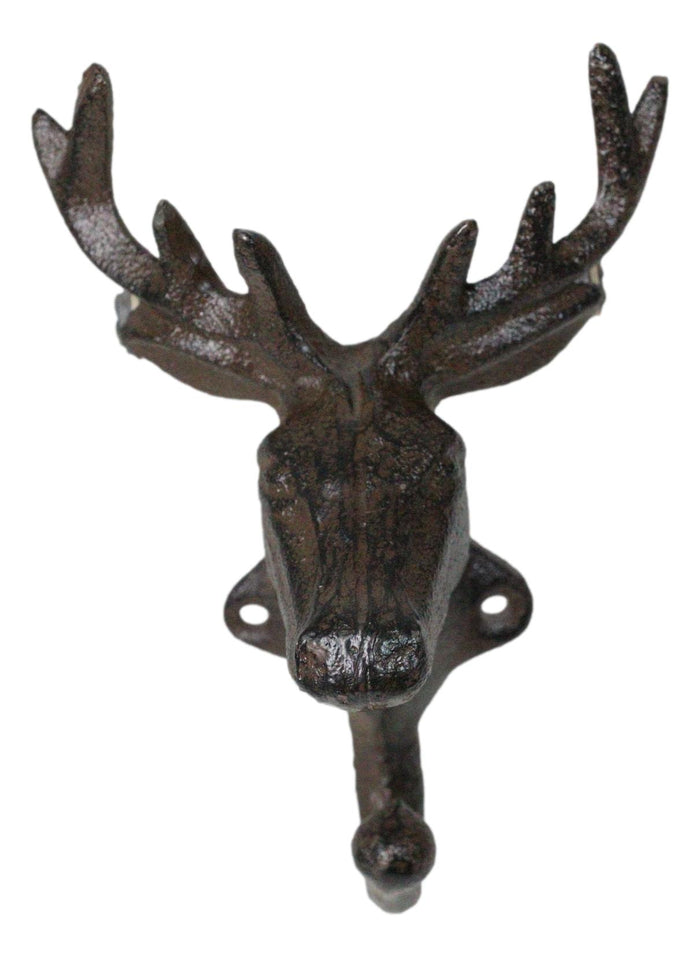 Ebros Gift Pack Of 2 Cast Iron Rustic Elk Deer Head With Antlers Wall Coat Hook Sculptures
