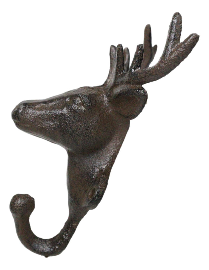Ebros Gift Pack Of 2 Cast Iron Rustic Elk Deer Head With Antlers Wall Coat Hook Sculptures