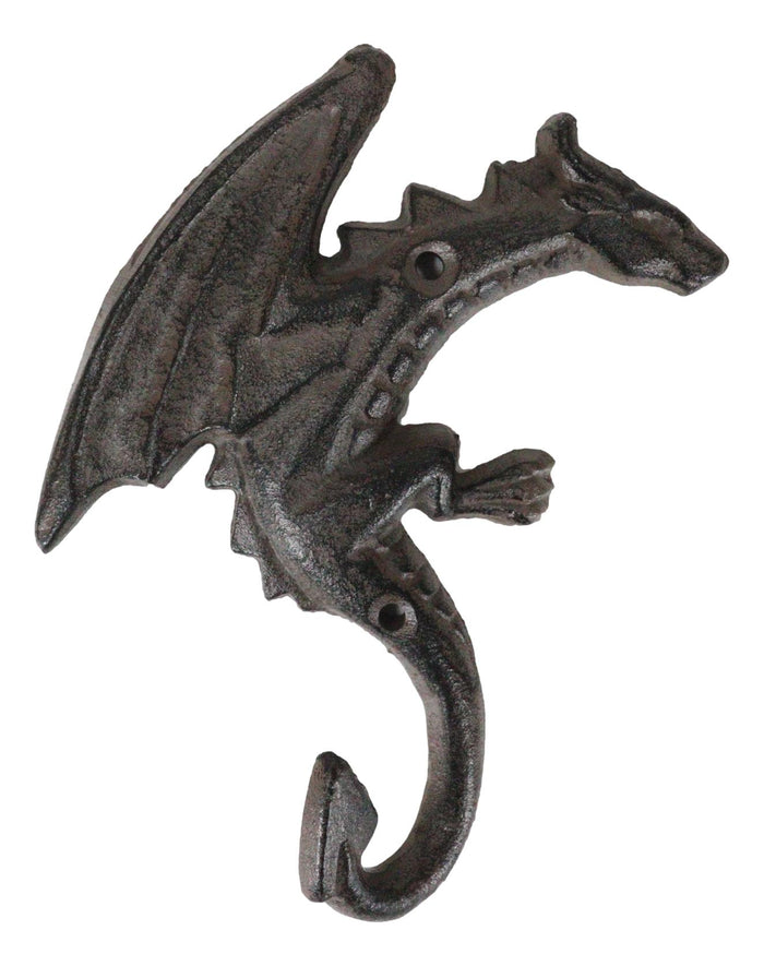 Ebros Gift Pack Of 2 Cast Iron Rustic Fantasy Viking Dragon Wall Key Leash Coat Hook Decors