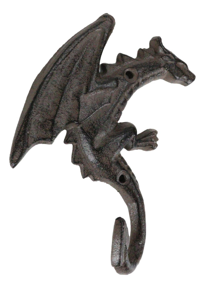 Ebros Gift Pack Of 2 Cast Iron Rustic Fantasy Viking Dragon Wall Key Leash Coat Hook Decors