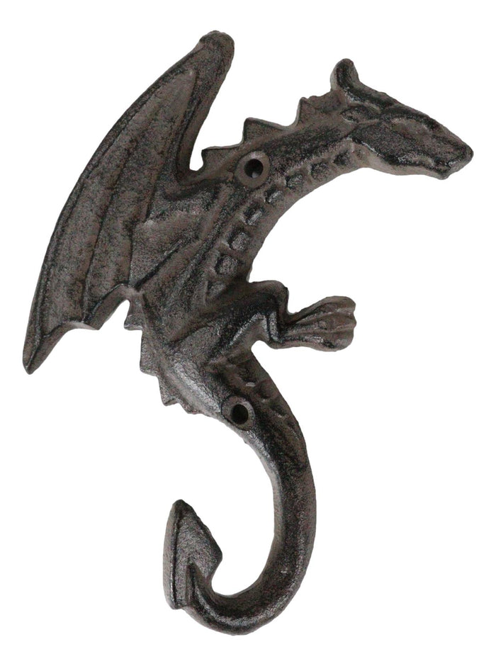 Ebros Gift Pack Of 2 Cast Iron Rustic Fantasy Viking Dragon Wall Key Leash Coat Hook Decors