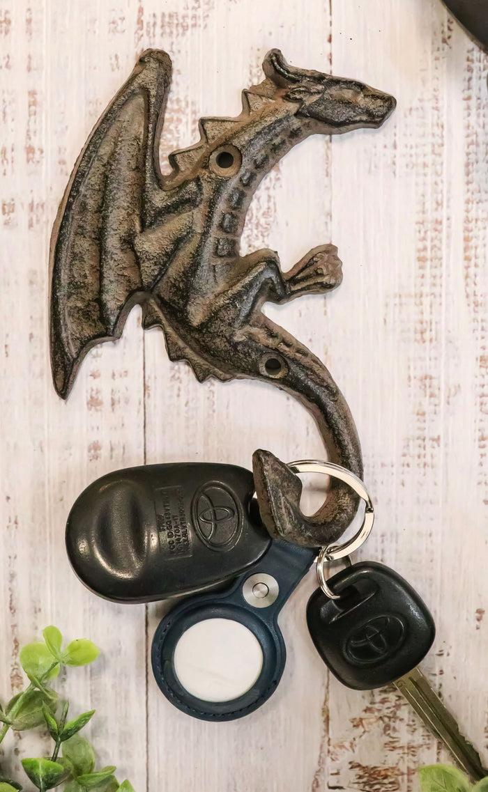 ebros gift Pack Of 2 Cast Iron Rustic Fantasy Viking Dragon Wall Key Leash Coat Hook Decors