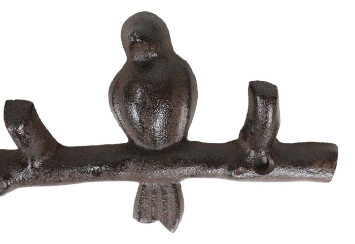 Ebros Gift Pack Of 2 Cast Iron Rustic Lovebirds Perching On Twig Branch 3-Pegs Wall Hook