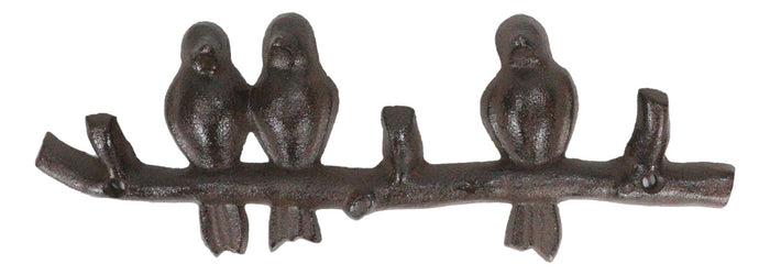 Ebros Gift Pack Of 2 Cast Iron Rustic Lovebirds Perching On Twig Branch 3-Pegs Wall Hook