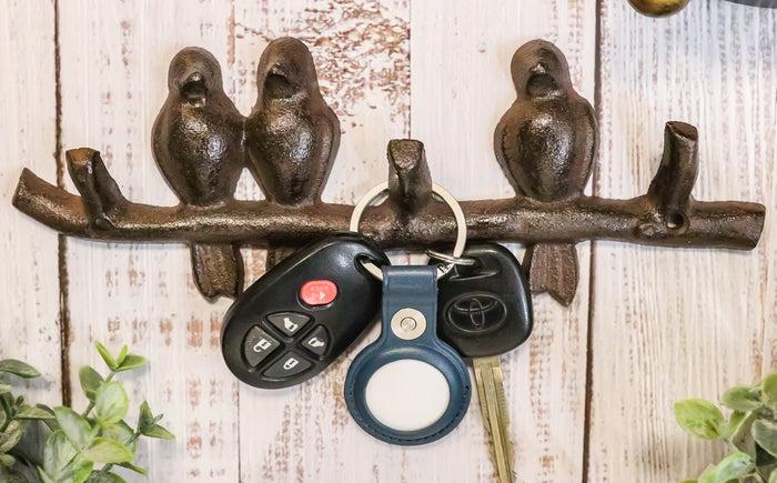 ebros gift Pack Of 2 Cast Iron Rustic Lovebirds Perching On Twig Branch 3-Pegs Wall Hook
