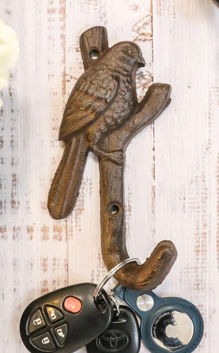 ebros gift Pack Of 2 Cast Iron Rustic Western Bird Perching On Tree Twig Branch Wall Hook