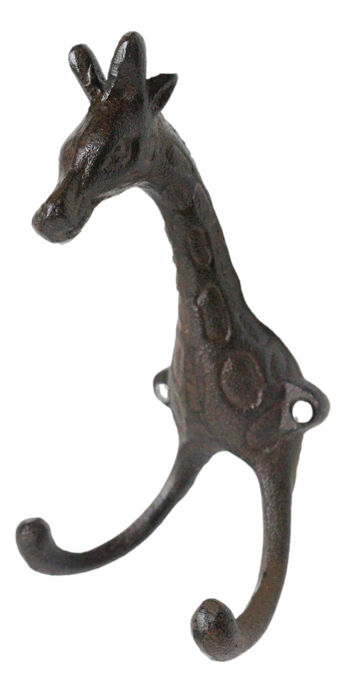 Ebros Gift Pack Of 2 Cast Iron Safari Masai Giraffe Head Decor Double Wall Coat Towel Hooks