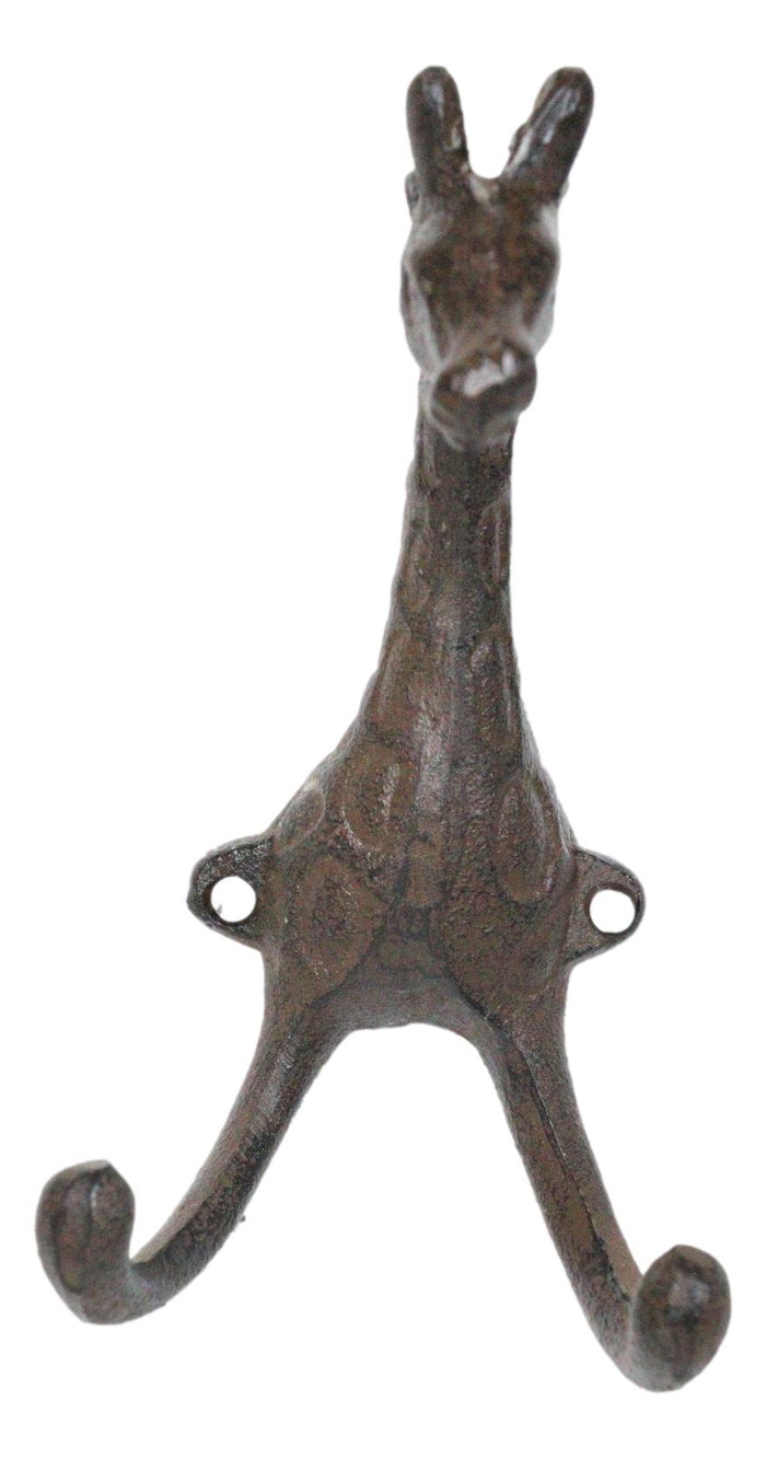 Ebros Gift Pack Of 2 Cast Iron Safari Masai Giraffe Head Decor Double Wall Coat Towel Hooks